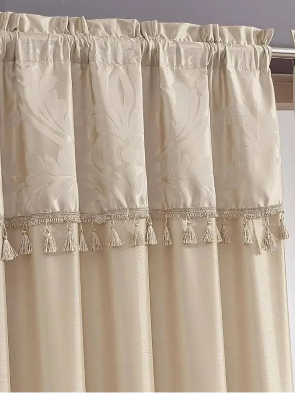 Elegant Cream Layered Window Curtain Set with Valance
